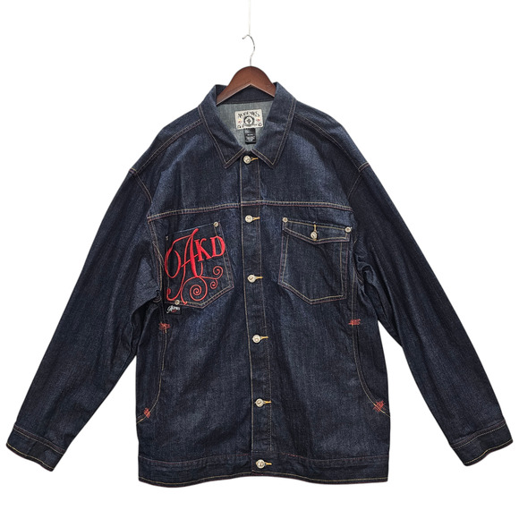 Akademiks Jacket Men's 3XL Blue Denim Trucker Y2K Streetwear Embroidered